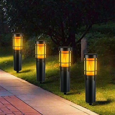Lâmpada solar LED de solo para jardim RGB e chama