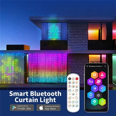 Aplicativo de luzes de cortina LED RGBIC e controle remoto